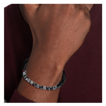 Pulseira Sodalite E Pele Preta Tommy Hilfiger