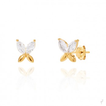 Brincos Link Borboleta  Prata Dourada