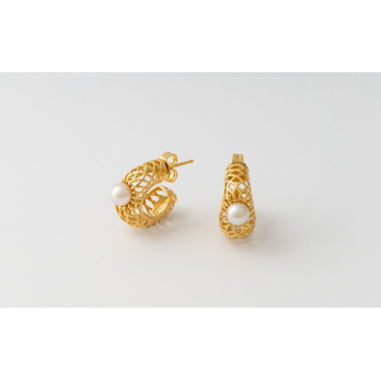 Brincos Prata Dourada Majorica  Etna