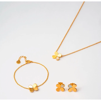 Colar majorica - trevo Prata Dourada