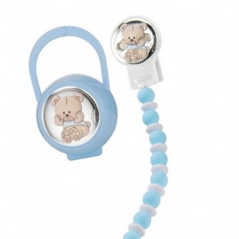 Set Porta + Corrente Chupeta Ursinho  PVD/PRATEADO